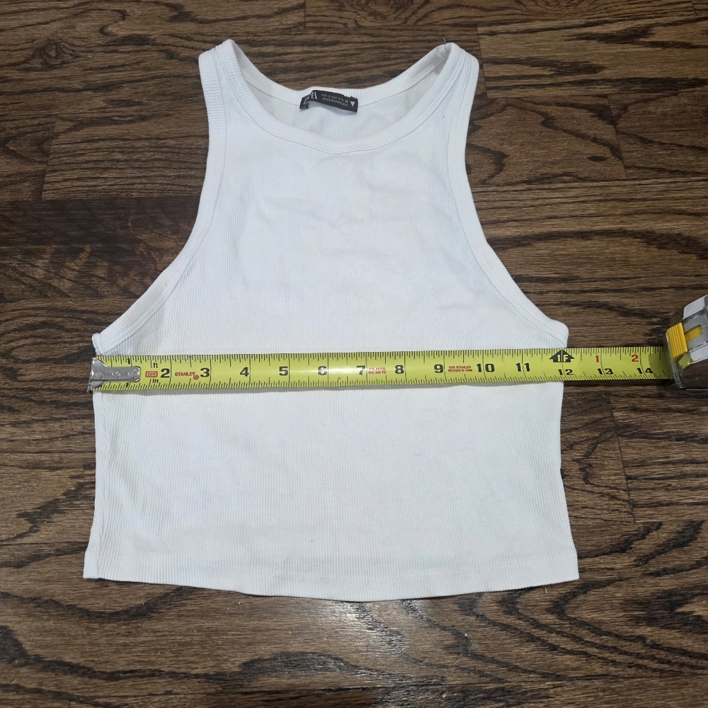 Zara Cropped Racer Back Ribbed Stretchy White Tank Top Size Large - Picture 6 of 6